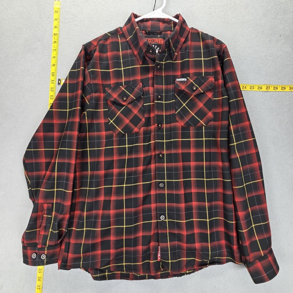 Dixxon Shirt Mens Large Red Iron Bean Coffee Co Plaid Flannel Long Sleeve Button